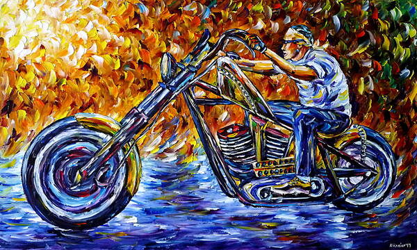 Motorcyclist Life Art Print featuring the painting Chopper Driver by Mirek Kuzniar