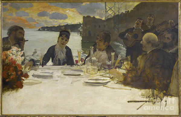 Oil Painting Art Print featuring the drawing Dinner At Posillipo by Heritage Images