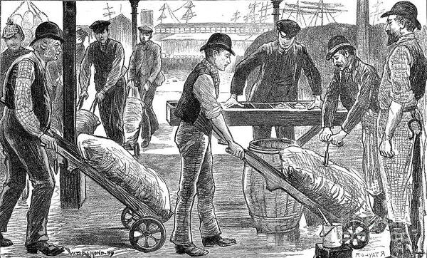 Working Art Print featuring the drawing Dockers Unloading Sugar At West India by Print Collector