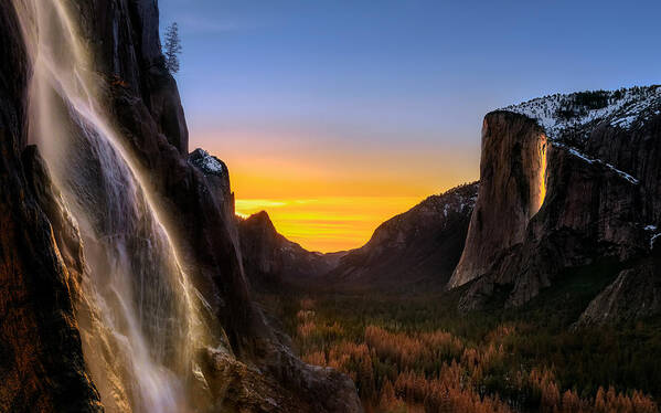 Yosemite Art Print featuring the photograph Double Waterfalls by Hua Zhu