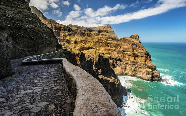 Cliff Art Print featuring the photograph Scenic route to Fontainhas, Santo Antao, Cape Verde by Lyl Dil Creations