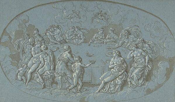 Mythological Art Print featuring the drawing Feast Of The Gods by Circle Of Bernard Picart
