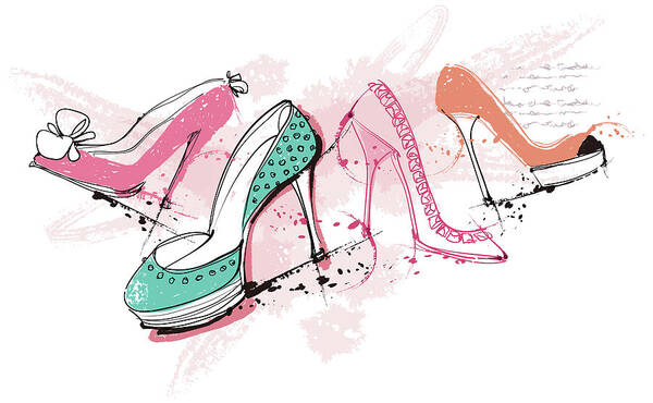 Close-up Art Print featuring the digital art Feminine Shoes by Eastnine Inc.
