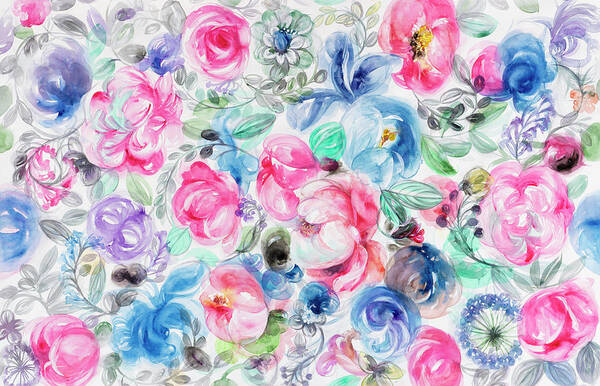 Festive Flower Patterns V Art Print featuring the painting Festive Flower Patterns V by Li Bo