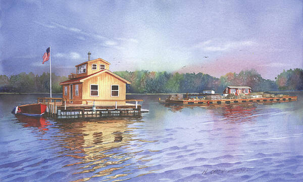 Glen Island Art Print featuring the painting Glen Island Creek Houseboats by Marguerite Chadwick-Juner