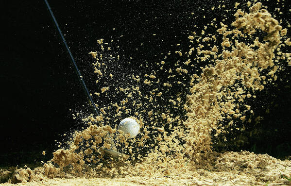 Sand Trap Art Print featuring the photograph Golf Ball Being Hit by Kolbz