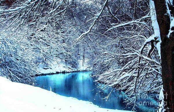Winter Art Print featuring the photograph Ice Blue Waters on a Winters Scene by Sandra J's