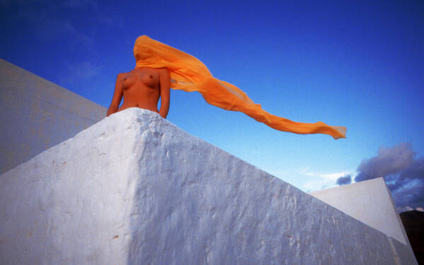 Nude Art Print featuring the photograph Nude With Orange Scarf by Dieter Matthes