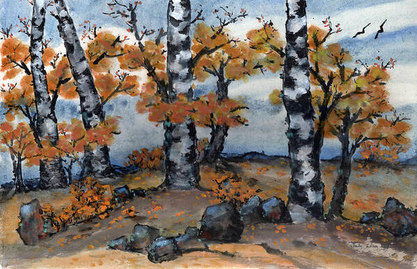 Birch Art Print featuring the painting Old Forest by Charlene Fuhrman-Schulz