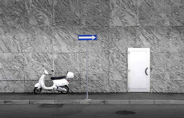 Arrow
Scooter
Motorbike
Door
Way
Street
Minimal
Wall Art Print featuring the photograph One Way by Giorgio Toniolo