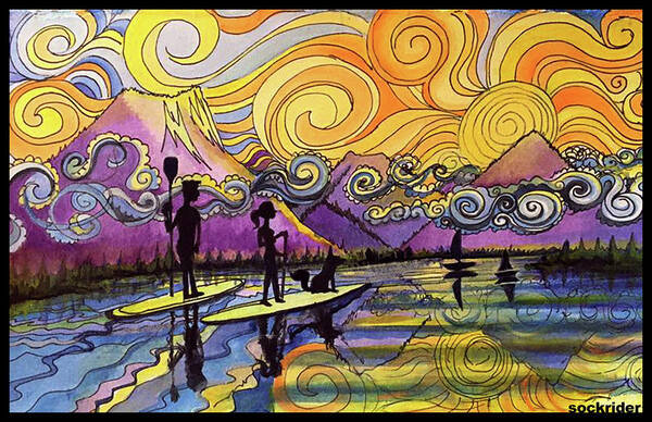 Frisco Art Print featuring the painting Paddleboarders Frisco Colorado by David Sockrider