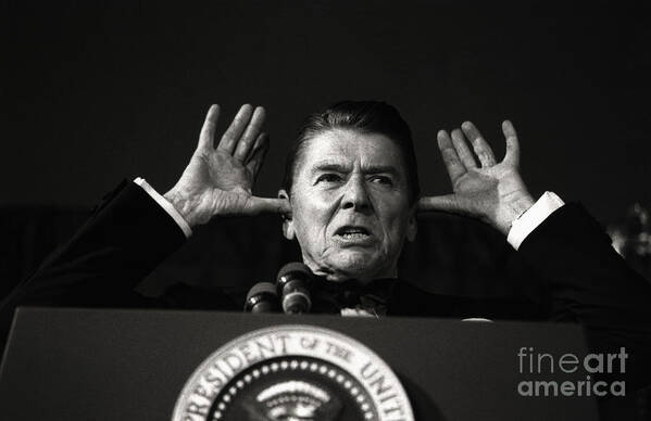 1980-1989 Art Print featuring the photograph President Reagan Making Gesture by Bettmann