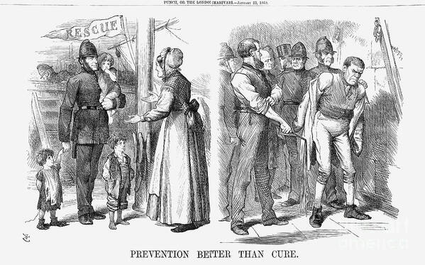 Engraving Art Print featuring the drawing Prevention Better Than Cure, 1869 by Print Collector