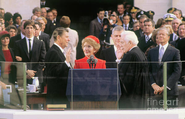 1980-1989 Art Print featuring the photograph Ronald Reagan Taking Oath Of Office by Bettmann