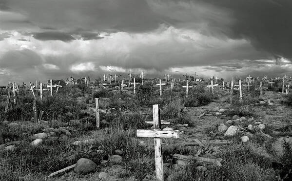 Cemetery Art Print featuring the photograph San Juan Mission Cemetery and the Storm by Jonathan Thompson