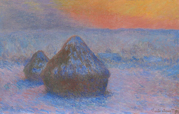 19th Century Art Art Print featuring the painting Stacks of Wheat - Sunset, Snow Effect, 1891 by Claude Monet