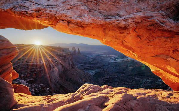 2018 Art Print featuring the photograph Sunrise at Mesa Arch in Canyonlands National Park in Utah by Kamran Ali