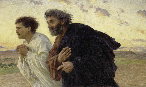 Eugene Burnand Art Print featuring the painting The Disciples Peter And John Running To The Sepulchre On The Morning Of The Resurrection, 1898 by Eugene Burnand