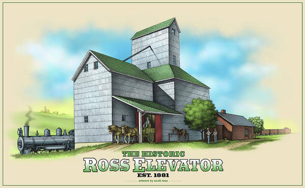 Landscape.historical.rural Art Print featuring the digital art The Ross Elevator by Scott Ross