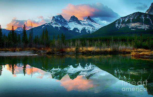 The Three Sisters Art Print featuring the photograph To The Wild Country Canadian Rocky Mountains 3 by Bob Christopher