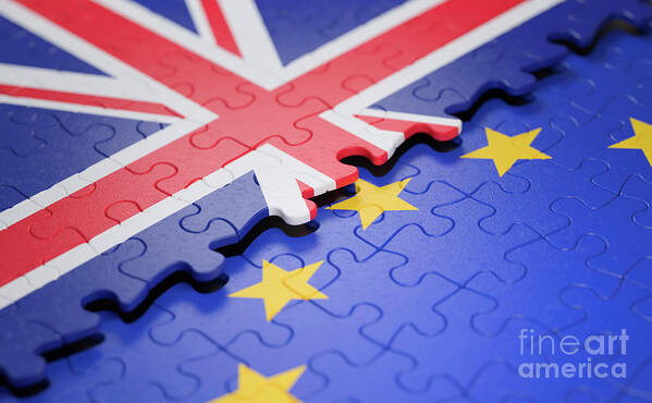 Nobody Art Print featuring the photograph Uk And Eu Flag Jigsaw Puzzle by Ktsdesign/science Photo Library