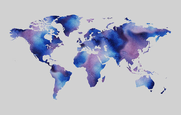 World Art Print featuring the painting Watercolor Silhouette World Map Colorful PNG VIII by Irina Sztukowski