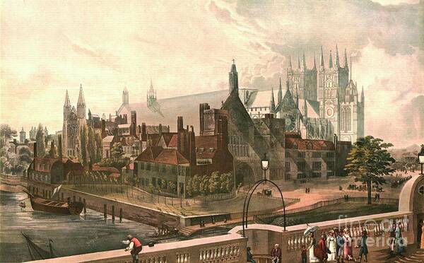 Engraving Art Print featuring the drawing Westminster Hall And Abbey by Print Collector