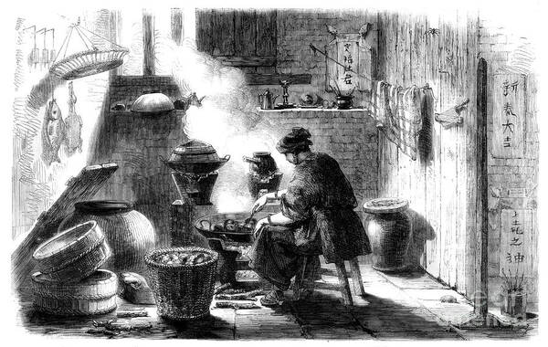 Chinese Culture Art Print featuring the drawing Woman Preparing Cakes For The Chinese by Print Collector