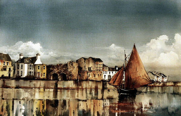 Ireland Art Print featuring the painting Cladagh Harbour, Galway Citie. #1 by Val Byrne
