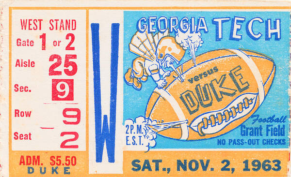 Georgia Tech Art Print featuring the mixed media 1963 Georgia Tech vs. Duke by Row One Brand