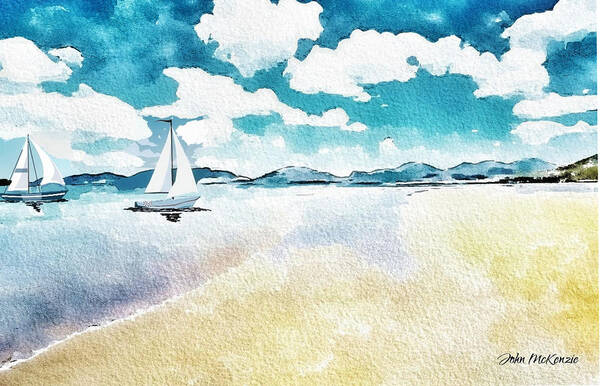 Boats Art Print featuring the digital art Afternoon sailing by John Mckenzie