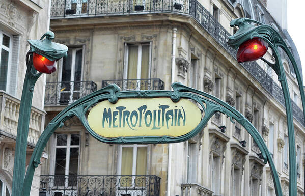 Metropolitain Art Print featuring the photograph Art Nouveau Metro Subway Entrance Sign Paris France. by Shawn O'Brien