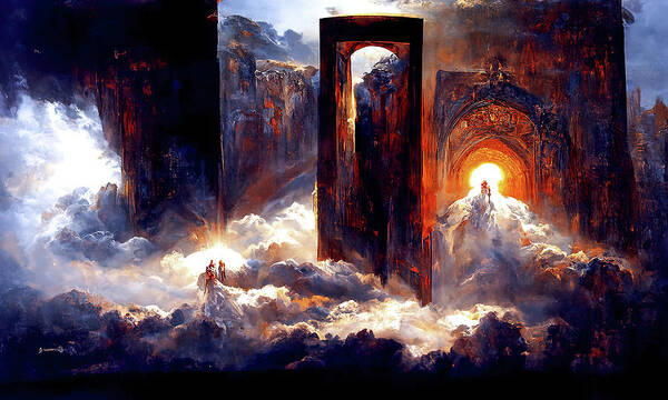 Heaven Art Print featuring the painting Ascending to the Gates of Heaven, 02 by AM FineArtPrints