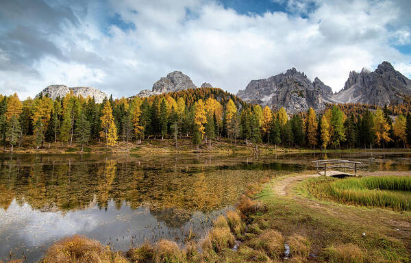 Autumn Art Print featuring the photograph Autumn landscape with mountains and trees by Michalakis Ppalis