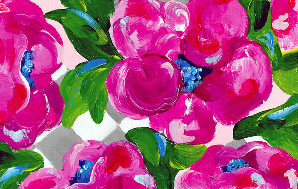 Pink Flowers Art Print featuring the painting Blossoming 1 by Beth Ann Scott