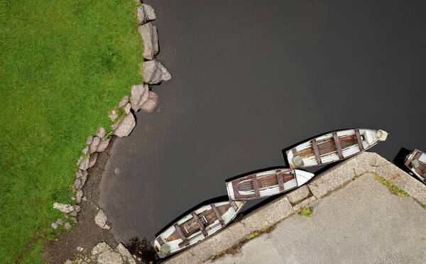 Minimal Art Print featuring the photograph Drone aerial of Boats on the river in a lake by Michalakis Ppalis