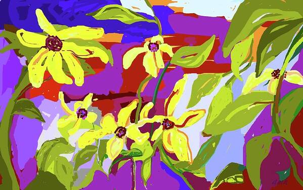 Flowers Art Print featuring the digital art By The Garden Wall by Alida M Haslett