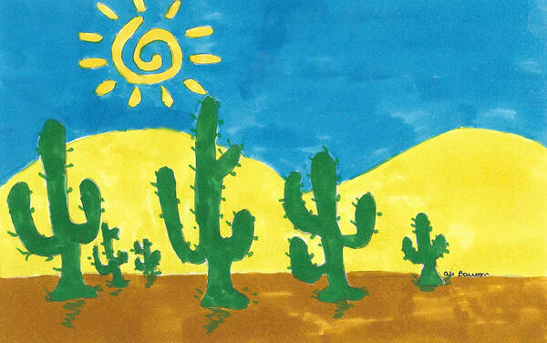 Sun Art Print featuring the drawing Cacti Under the Sun by Ali Baucom