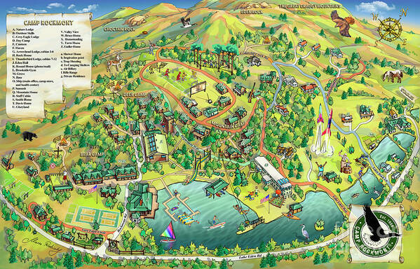 Camp Rockmont Map Illustration Art Print featuring the digital art Camp Rockmont Map Illustration by Maria Rabinky