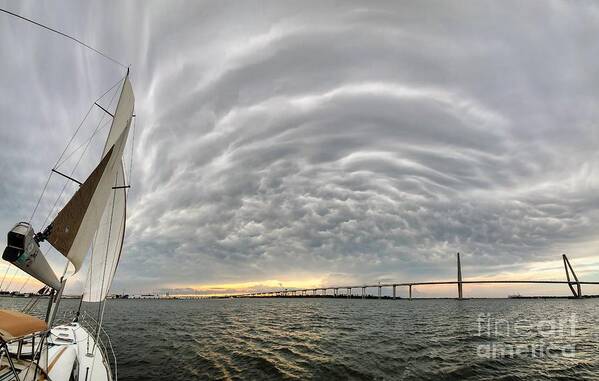 Charleston Storm Clouds Art Print featuring the photograph Charleston Storm Clouds, Sailing, Ravanel Bridge by Dustin K Ryan