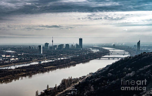 Aerial Art Print featuring the photograph City Of Vienna With Suburbs And River Danube In Austria by Andreas Berthold