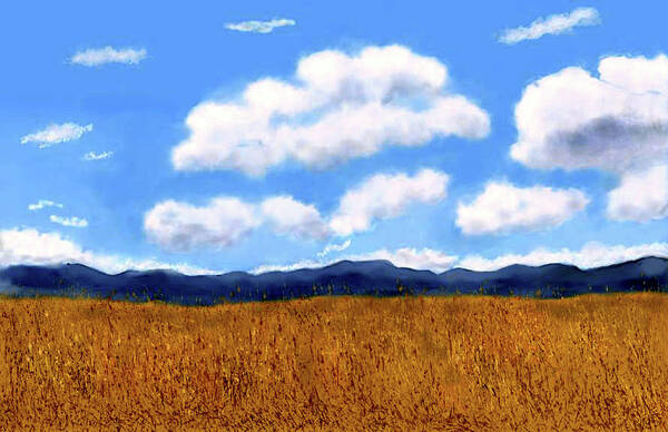 Blue Art Print featuring the digital art Clouds and Wild Oats by Mary M Collins