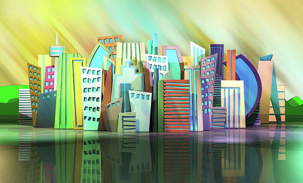 Abstract Art Print featuring the digital art Color City by KC Pollak