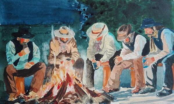 Landscape Art Print featuring the painting Cowboys by Sandie Croft