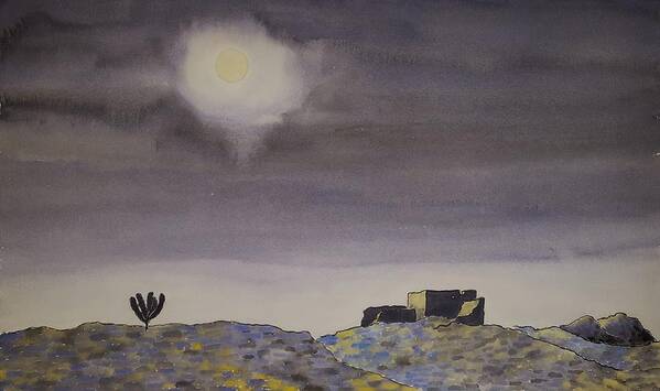 Watercolor Art Print featuring the painting Desert Nightscape by John Klobucher