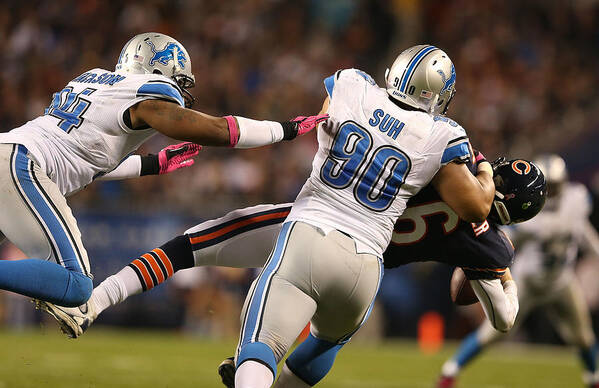 Ndamukong Suh Art Print featuring the photograph Detroit Lions v Chicago Bears by Leon Halip