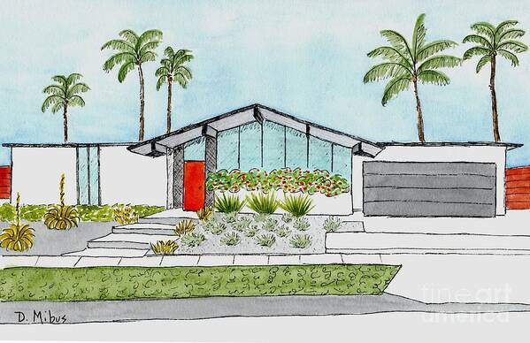Mid Century Modern Home Art Print featuring the painting Eichler Home in California by Donna Mibus
