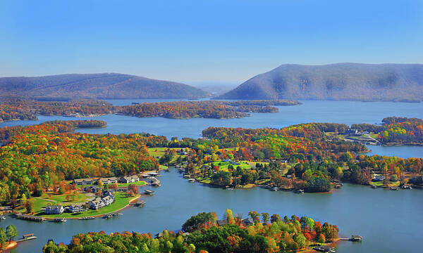 Smith Mountain Lake Art Print featuring the photograph Fall Aerial Smith Mountain Lake by The James Roney Collection
