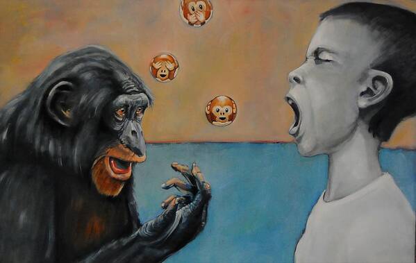 Primate Art Print featuring the painting Fear Of Emojis by Jean Cormier