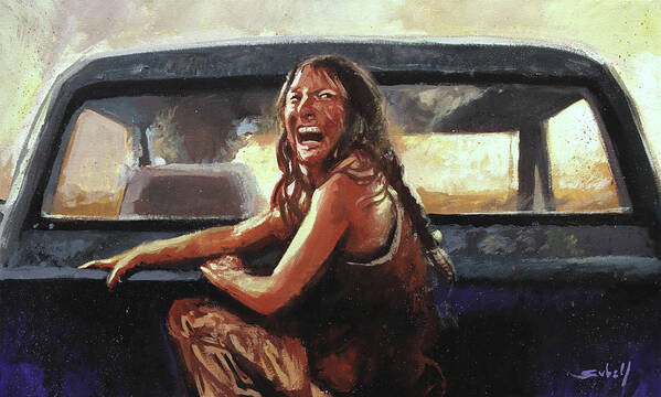Girl Art Print featuring the painting Final Girl Texas Chainsaw Massacre by Sv Bell